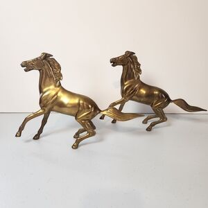 Vintage Modernist Mustang Horse Set Of 2 Brass Horses Figurine 1970s 70s Decor